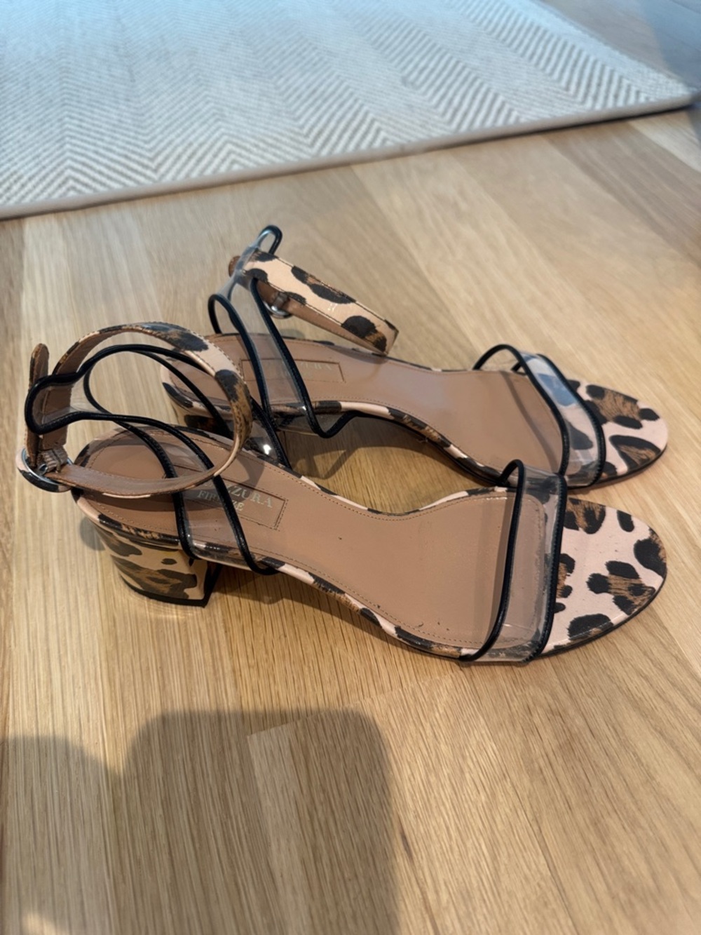 Aquazzura Leopard-Print Ankle-Strap Sandals in Beige and Black